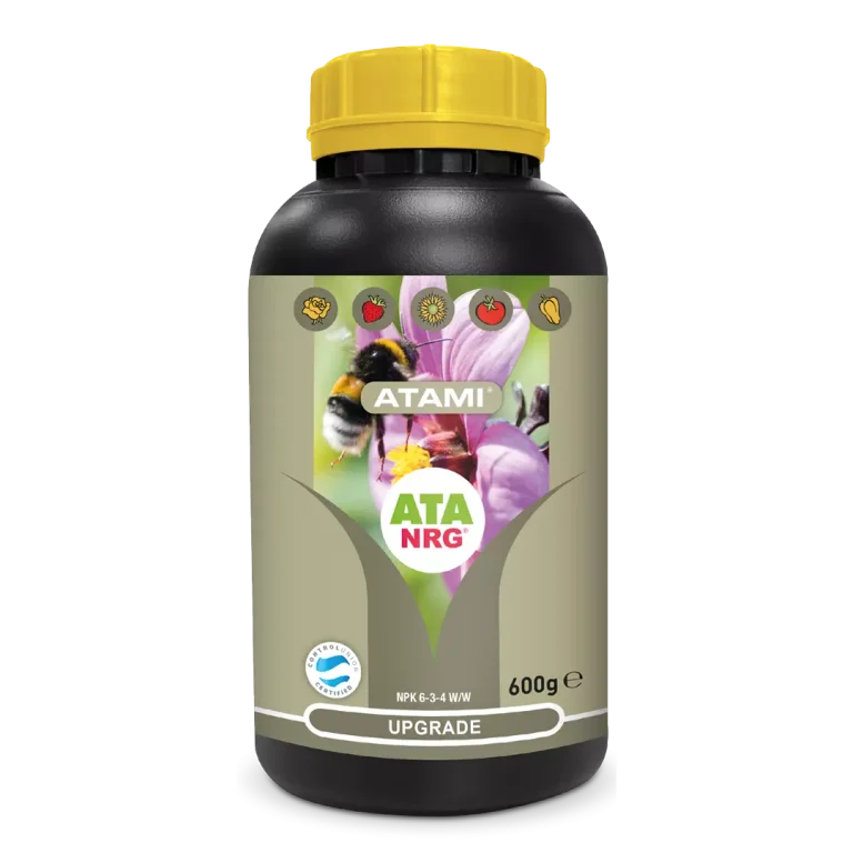 ATA NRG Upgrade organic fertilizer bottle for healthy soil and sustainable plant growth