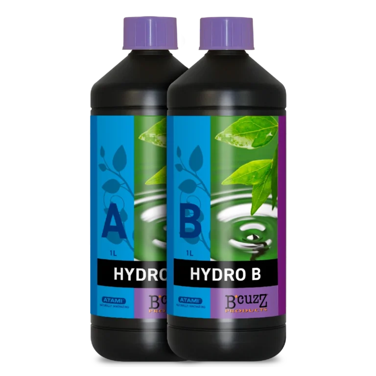 B’cuzz Hydro A&B by Atami, two-part nutrient solution for optimal plant growth in hydroponic cultivation systems.