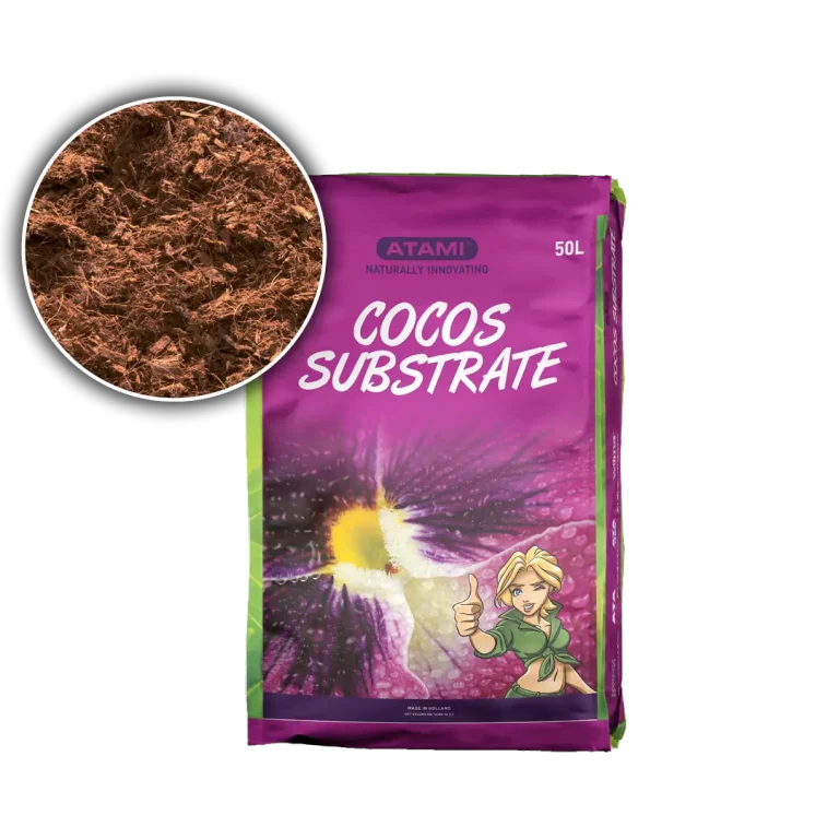 Sustrato Atami Cocos: fibras de coco ligeramente fertilizadas, maduradas, lavadas y tamponadas para un crecimiento óptimo de las plantas.