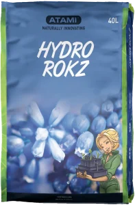 Hydro Rokz substrate made of clay pebbles, providing excellent drainage and aeration for efficient hydroponic plant growth.
