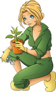 Attractive blond girl holding a plant