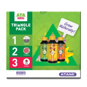 Paquete triangular ATA NRG: kit completo de nutrientes orgánicos para un crecimiento robusto de las plantas y una floración abundante.