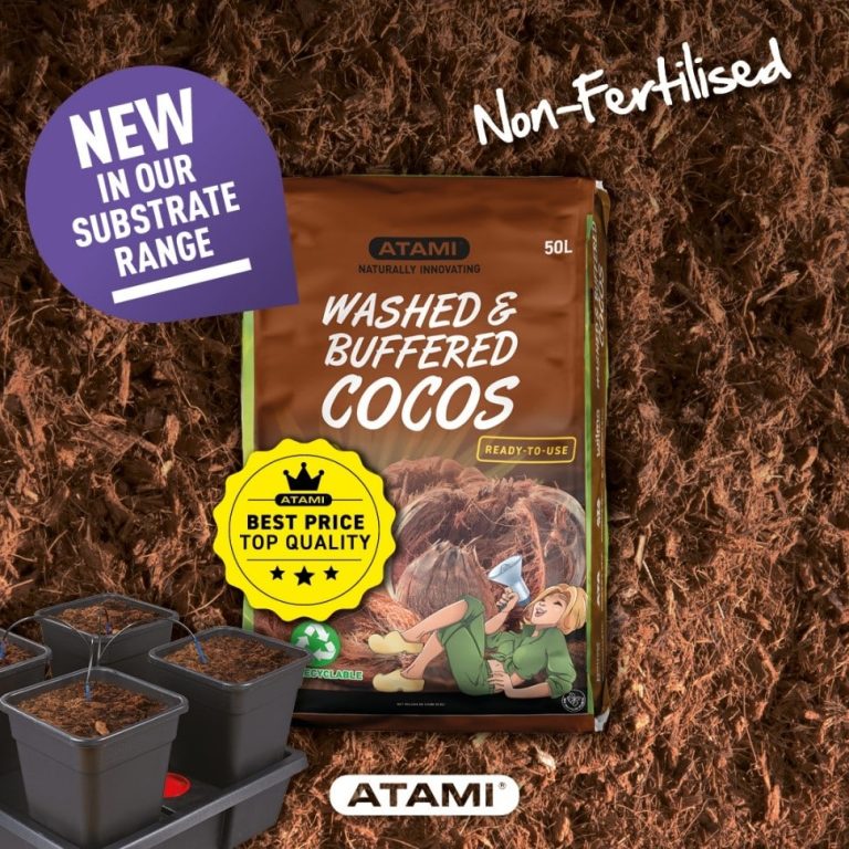 A flyer showing a bag of Washed and Buffered Cocos, with a sticker