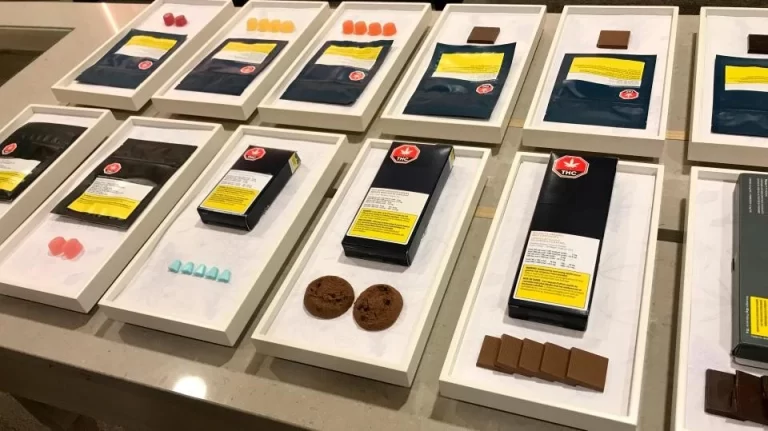 Examples of cannabis edibles wrappers and labels from Canada. Photo by: Janice Golding