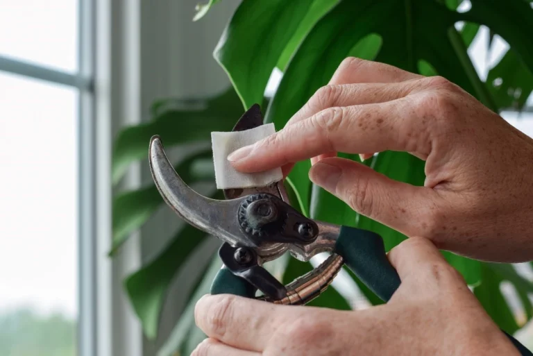 Clean and disinfect your pruning shears while working with alcohol or other mild disinfectant to avoid transmitting diseases from one plant to another.