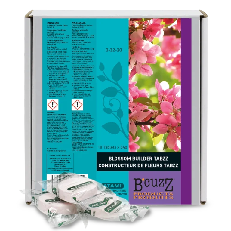 Atami B’cuzz Blossom Builder Tabzz – effervescent tablets enhancing flower size, weight, and aroma during the flowering phase.