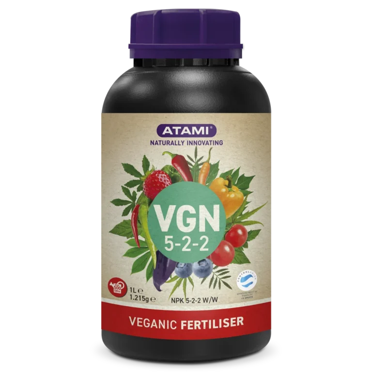 VGN 5-2-2 organic plant fertilizer by Atami, balanced NPK formula for healthy growth in soil and hydroponic systems.