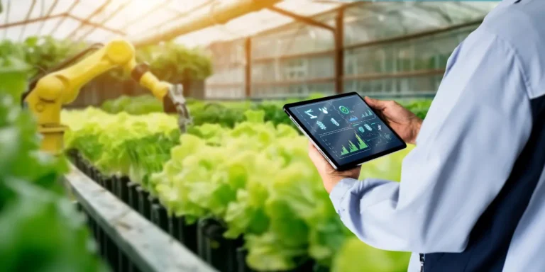 Innovative greenhouse monitoring with AI tools representing plant based trends.