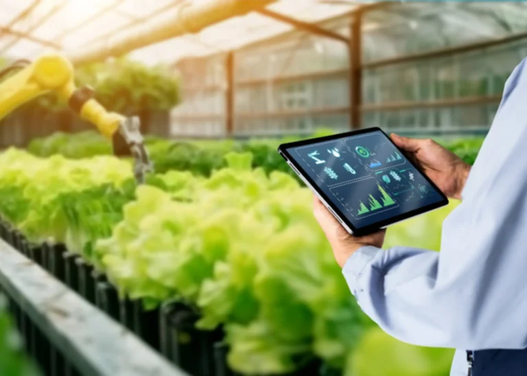 Innovative greenhouse monitoring with AI tools representing plant based trends.