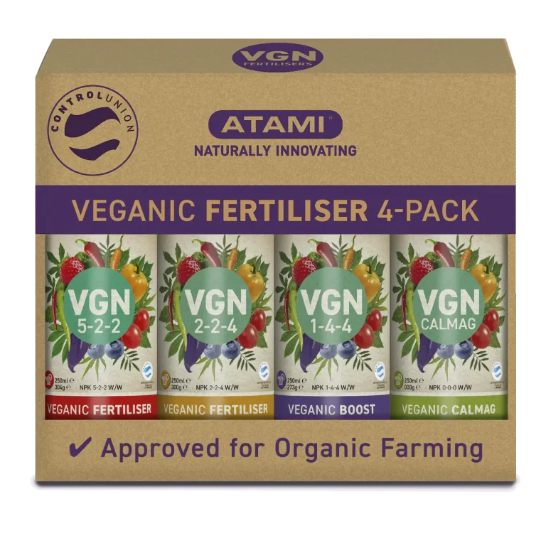 Atami VGN veganic cannabis nutrients 4-pack with fertiliser, boost and CalMag