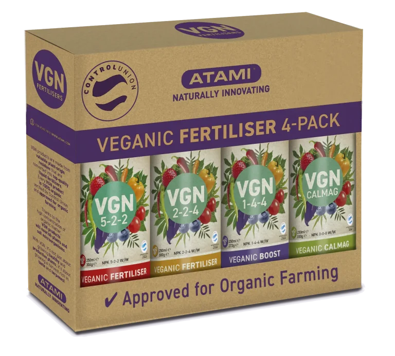 Atami VGN veganic cannabis nutrients 4-pack with fertiliser, boost and CalMag