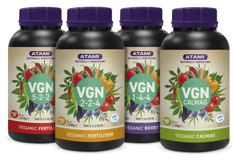Atami VGN veganic cannabis nutrients for plant-based cannabis growing