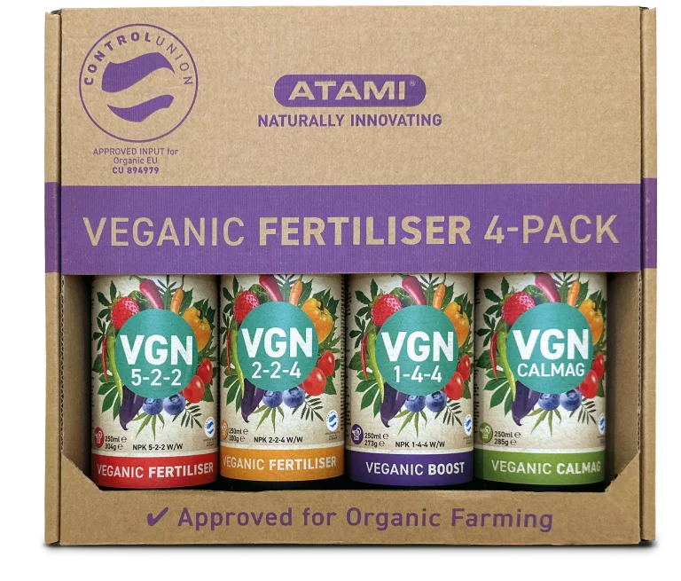 Atami VGN veganic cannabis nutrients 4-pack with fertiliser, boost and CalMag